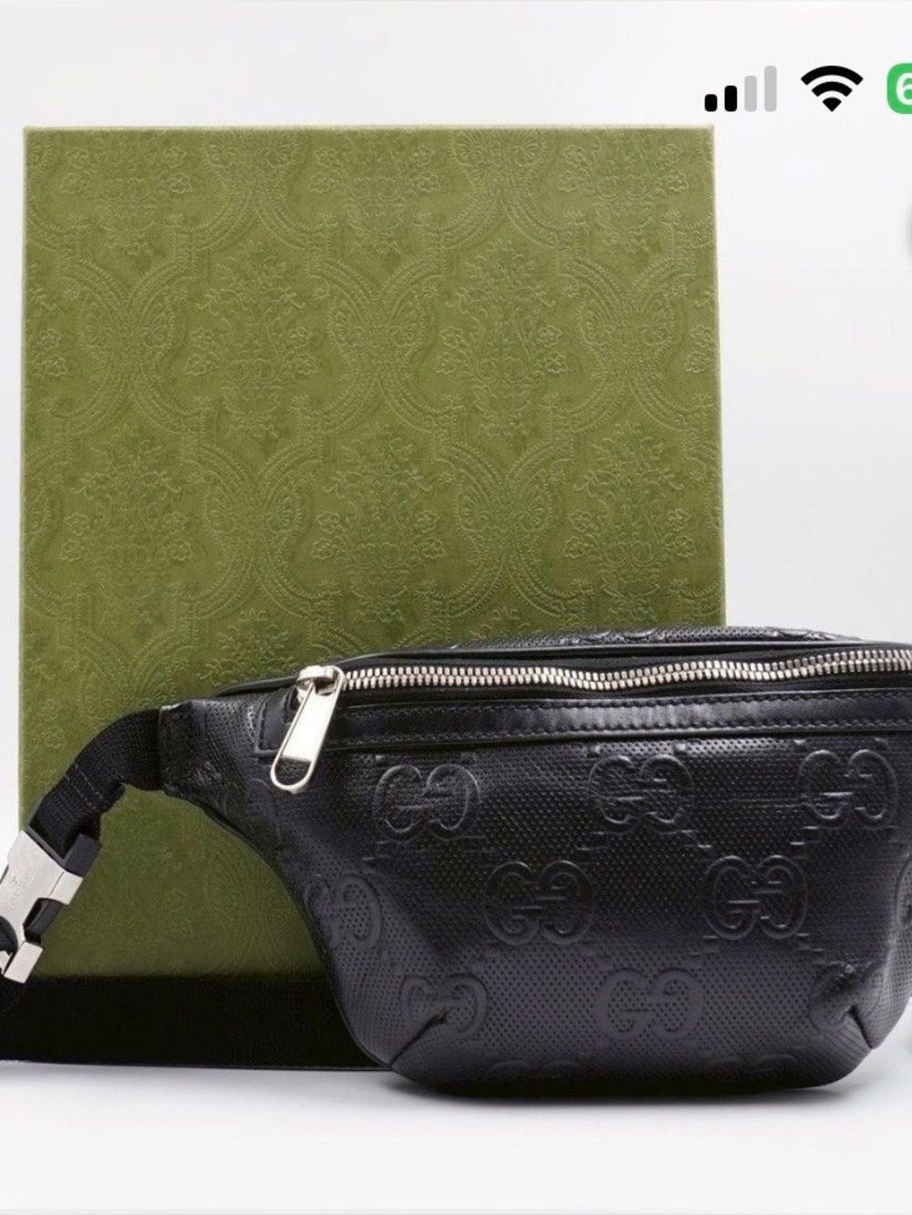 Gucci Black Embossed Leather Belt Bag